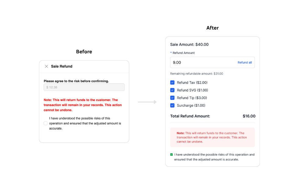 Refund UI before and after