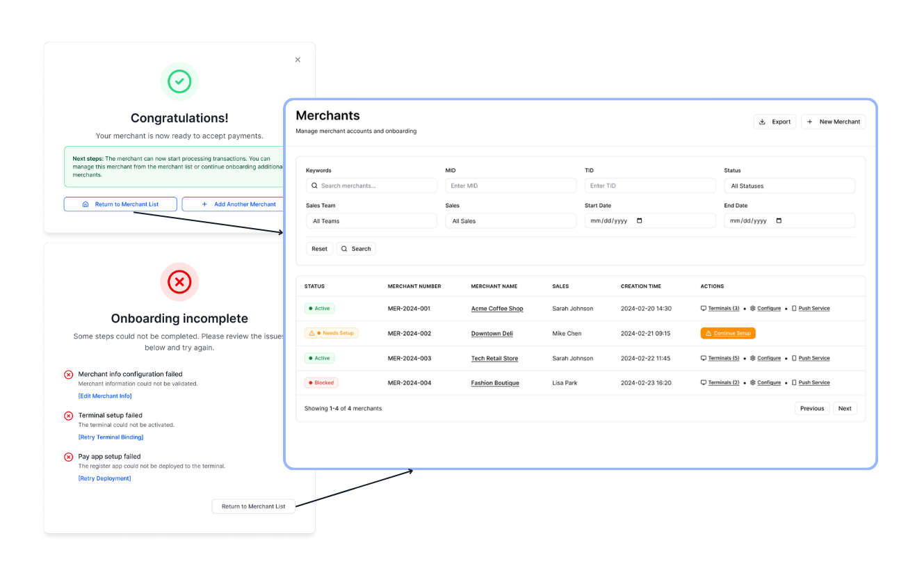 Onboarding success and incomplete states