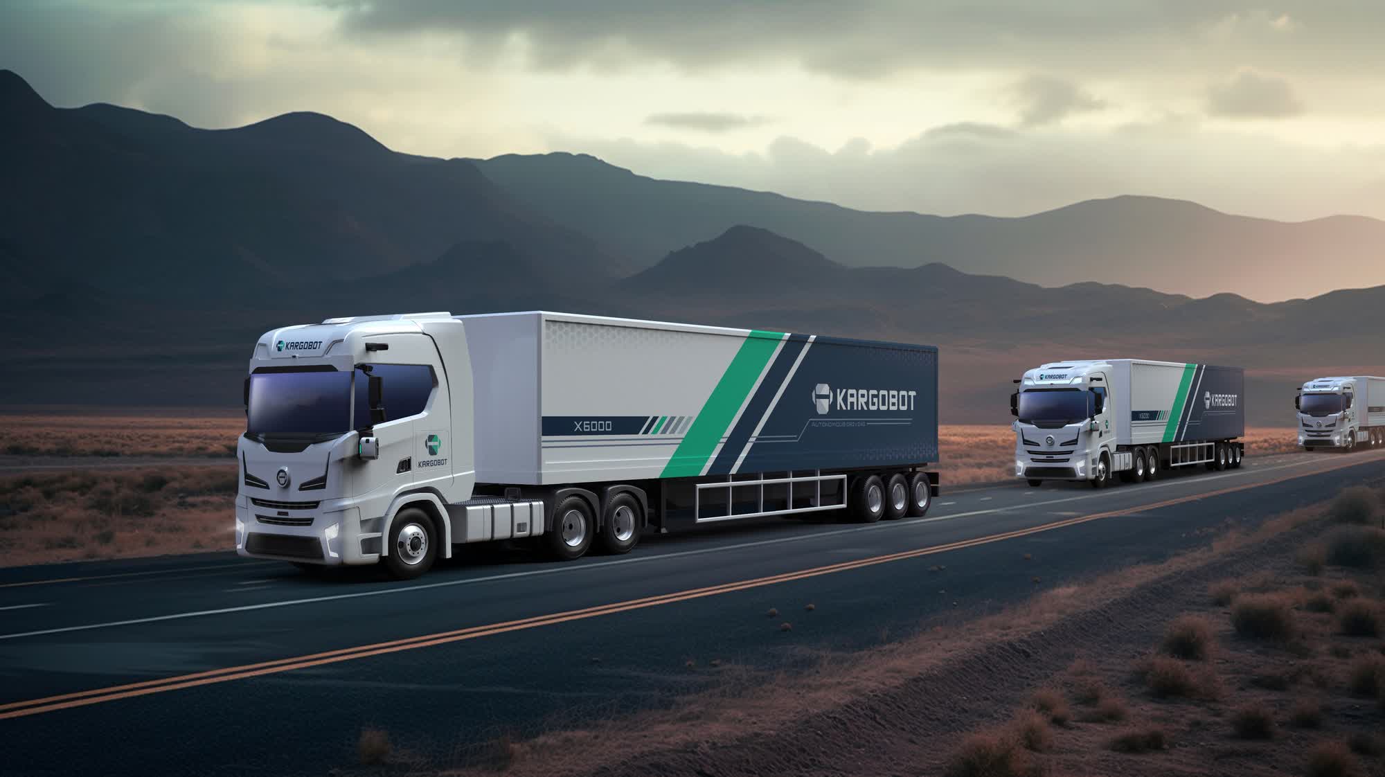 KargoBot X6000 autonomous fleet on a desert highway