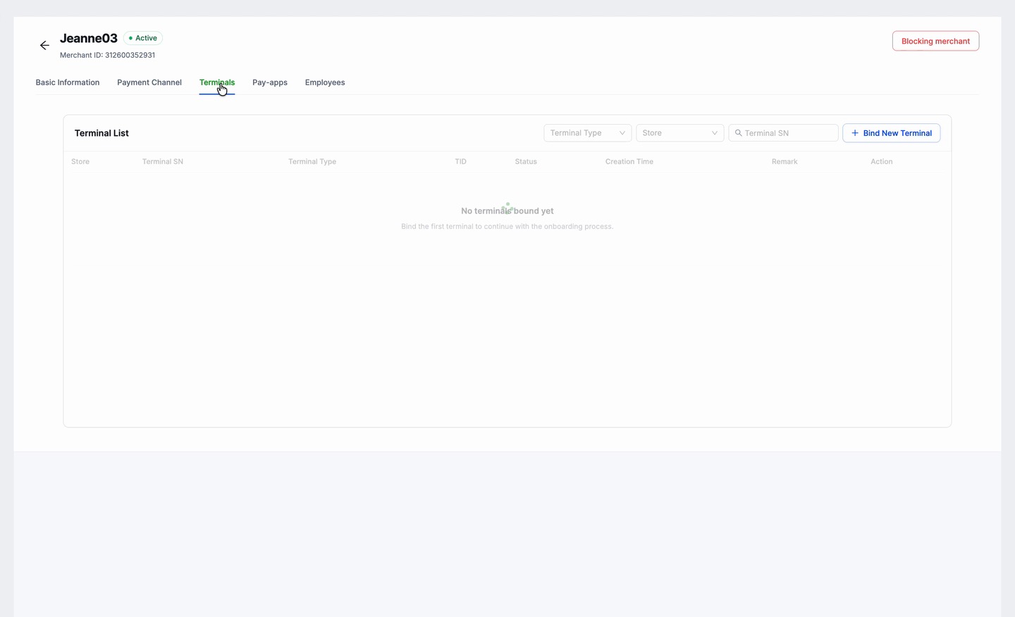 Screen recording of the live-merchant management surface, moving across its configuration tabs